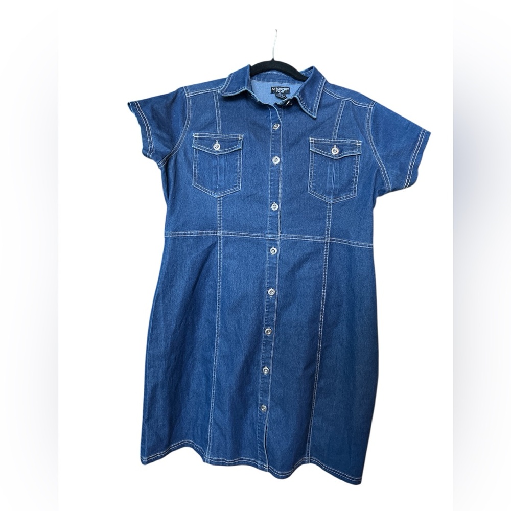 Triangle trends Blue denim Jean dress size large Made in Hong Kong a-line